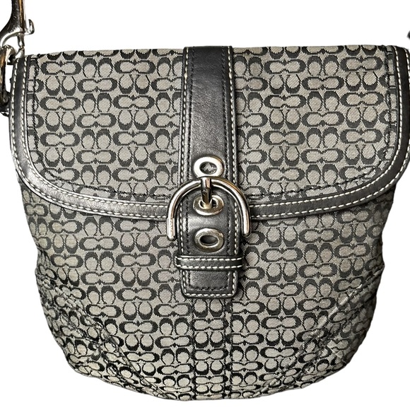 Coach Handbags - Coach Monogrammed Logo Buckle Small Crossbody Black/White/Silver Hardware